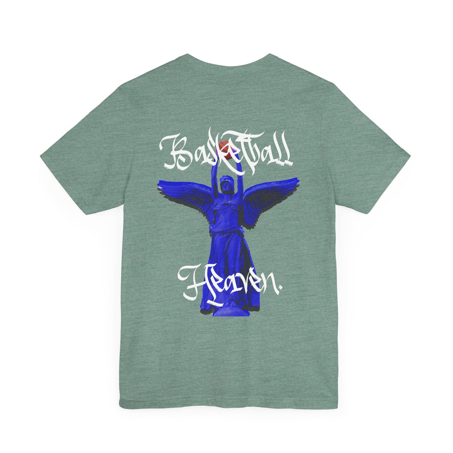 Basketball Heaven Simple Text at Front with Angel Design on Back Unisex Jersey Short Sleeve Tee