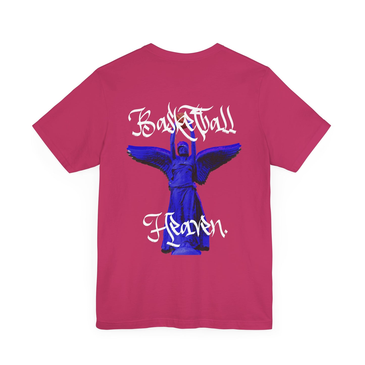 Basketball Heaven Simple Text at Front with Angel Design on Back Unisex Jersey Short Sleeve Tee