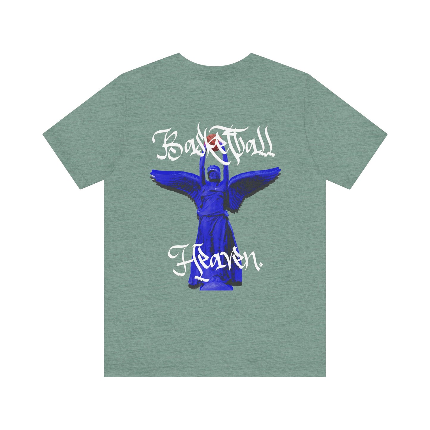 Basketball Heaven Simple Text at Front with Angel Design on Back Unisex Jersey Short Sleeve Tee