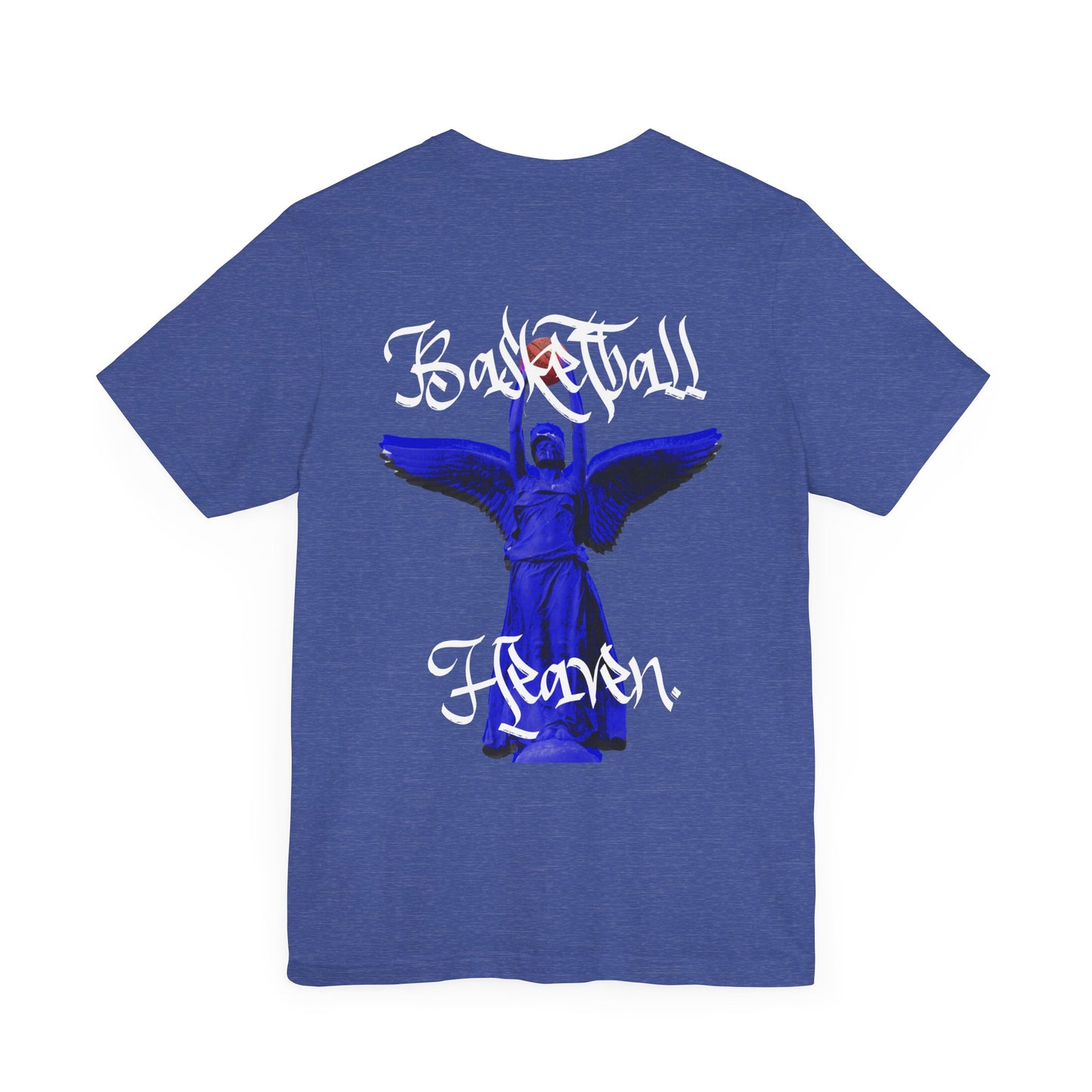 Basketball Heaven Simple Text at Front with Angel Design on Back Unisex Jersey Short Sleeve Tee