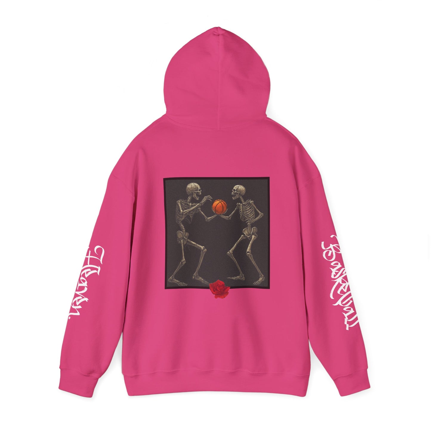 Basketball Heaven Skeleton Unisex Hoodie with back design and sleeve design