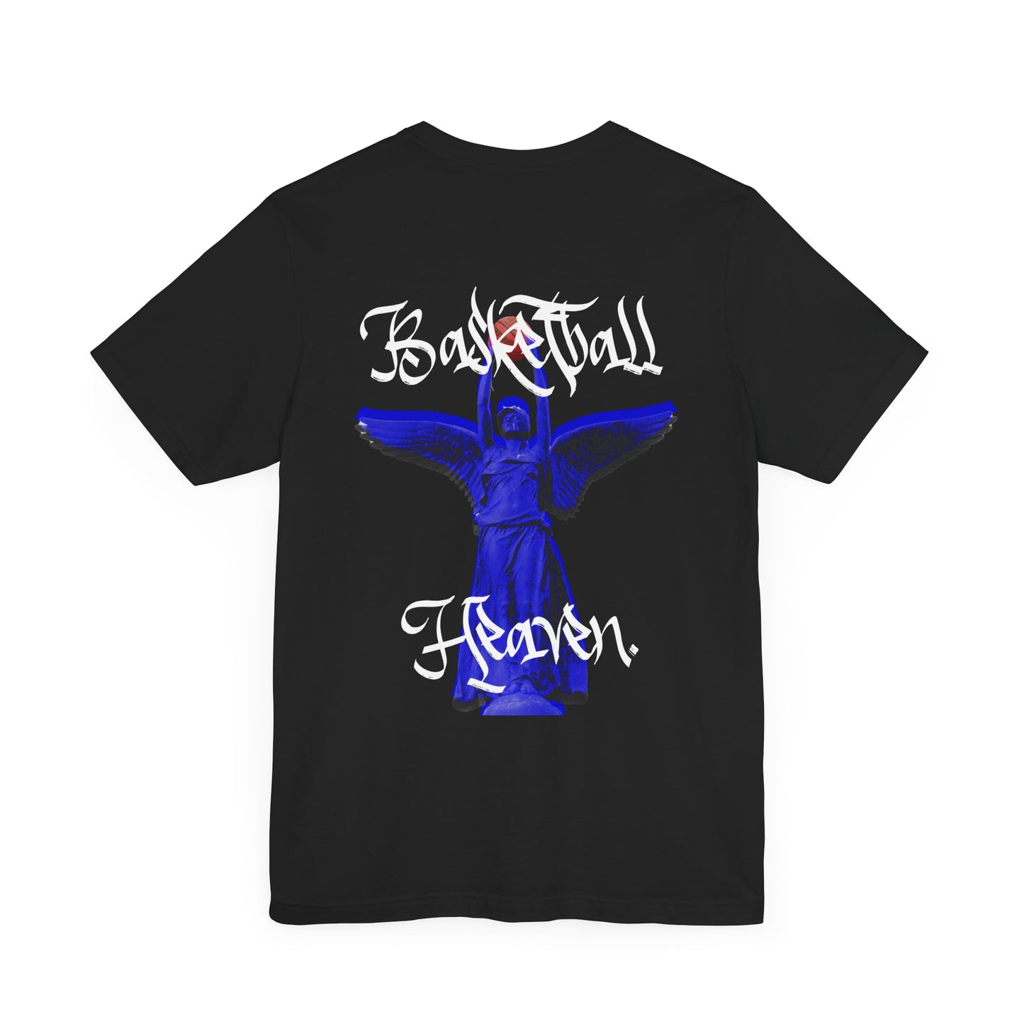 Basketball Heaven Simple Text at Front with Angel Design on Back Unisex Jersey Short Sleeve Tee