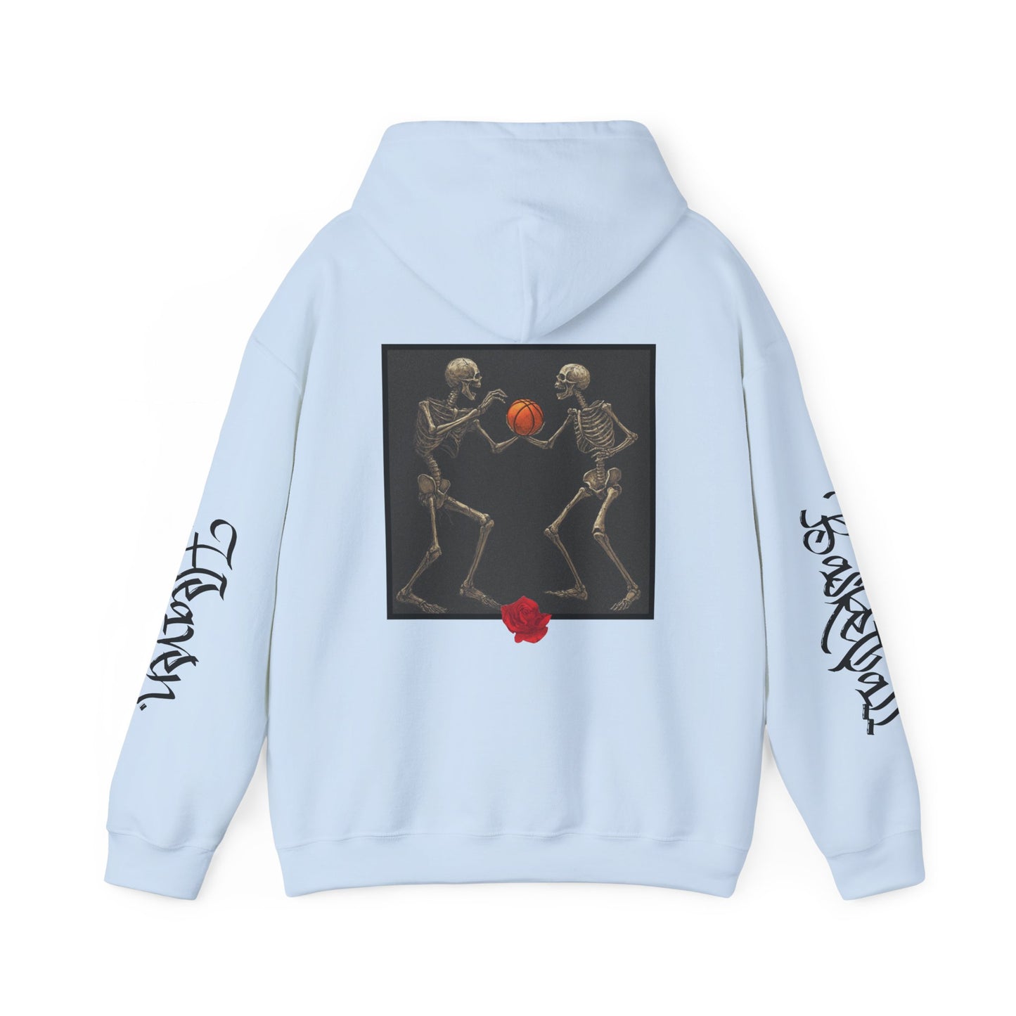 Basketball Heaven Skeleton Unisex Hoodie with back design and sleeve design