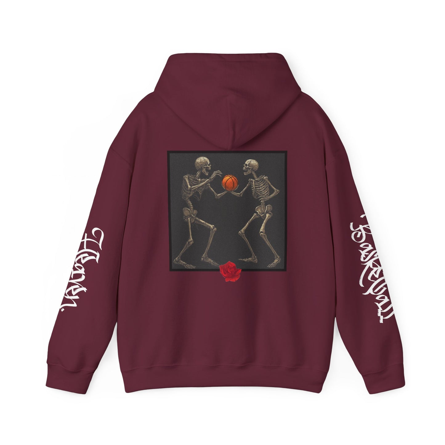 Basketball Heaven Skeleton Unisex Hoodie with back design and sleeve design