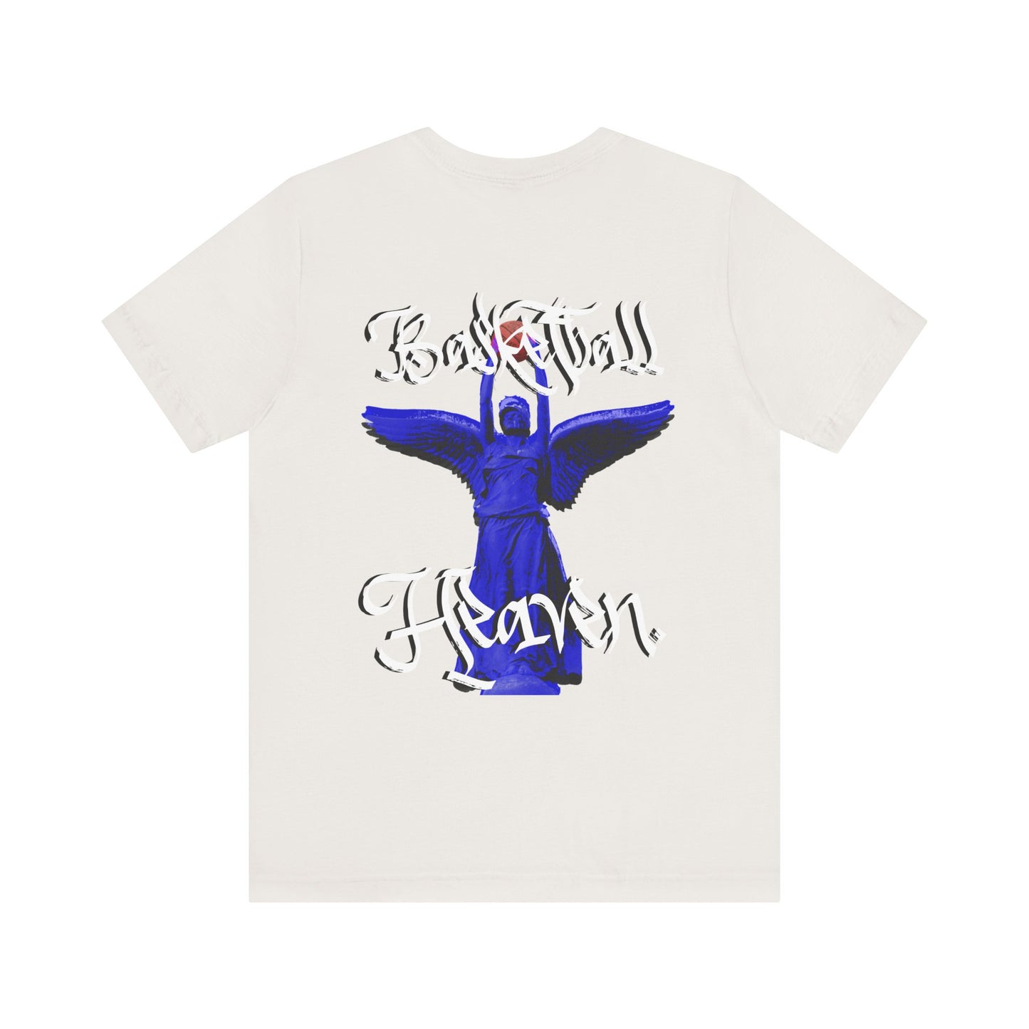 Basketball Heaven Simple Text at Front with Angel Design on Back Unisex Jersey Short Sleeve Tee