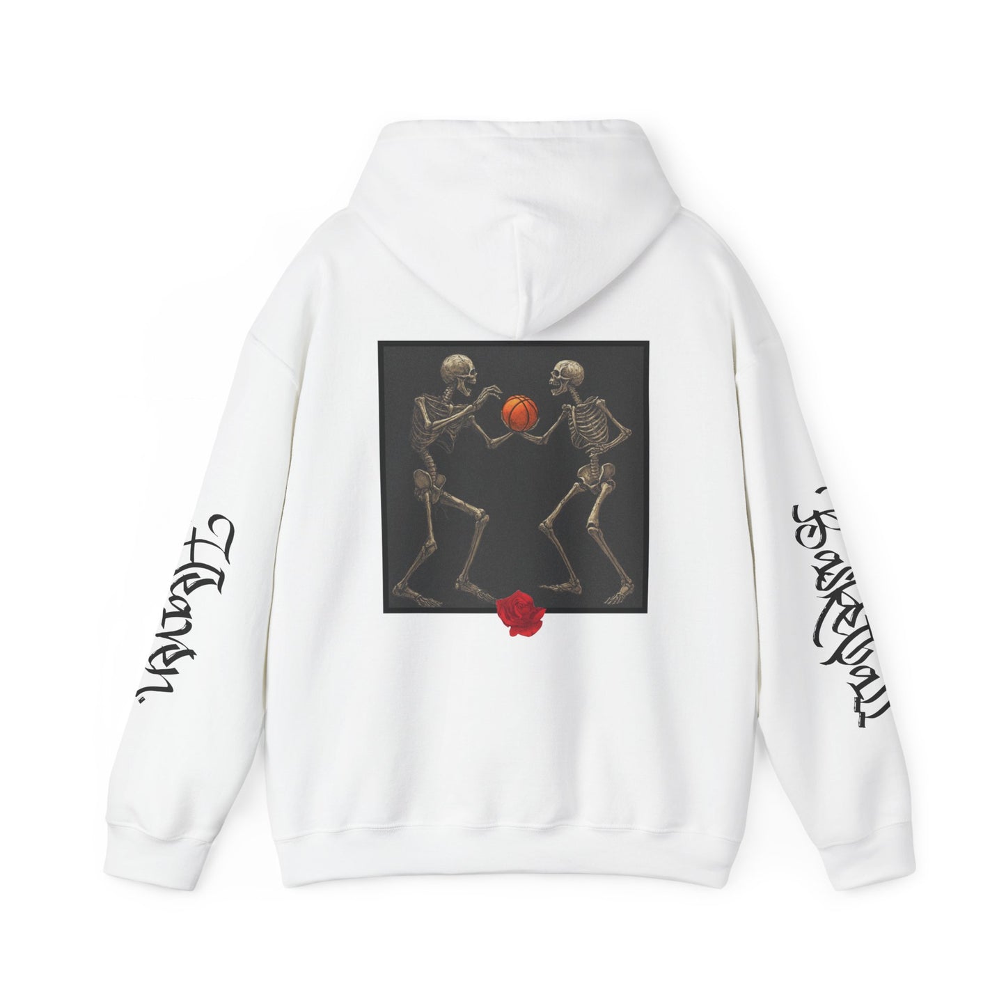 Basketball Heaven Skeleton Unisex Hoodie with back design and sleeve design